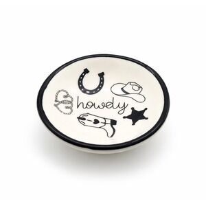 Howdy Western Ceramic Trinket Dish Black White Cowboy Jewelry Tray Cowgirl Decor